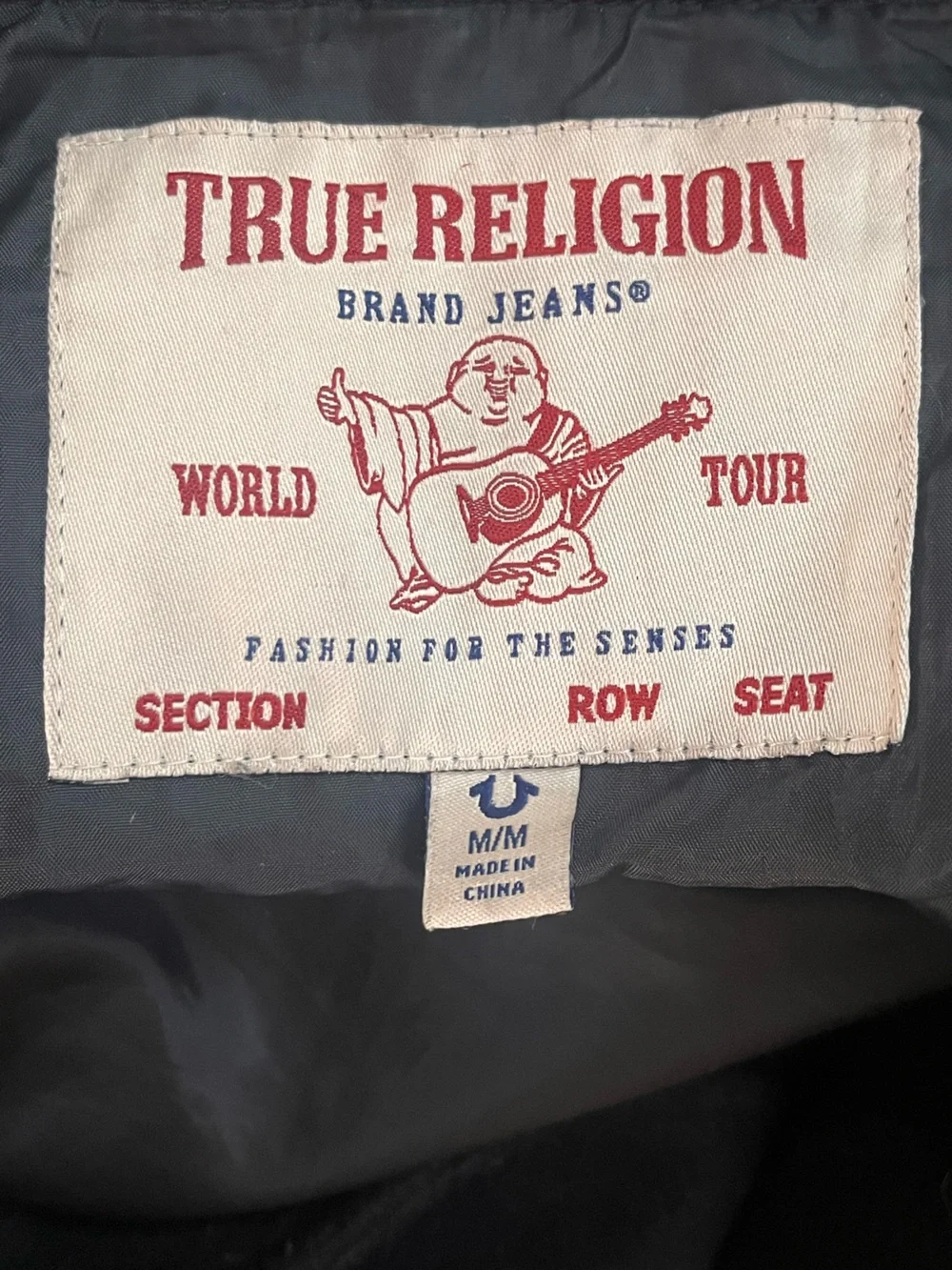 True Religion Hooded Varsity Jacket Mens Medium Black White Streetwear Y2K